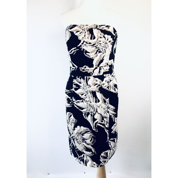 Banana Republic Strapless Black Floral Linen Dress Size 10 Sheath Lined - Picture 4 of 10